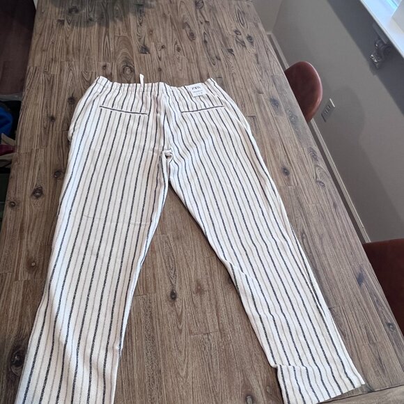 NWT - Zara - Large - Linen Pants - Stripe Cream Colored Pants - Picture 3 of 7